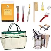 BeeCastle 9 Pcs Beekeeping Tools Kit with Organizer Tote for Beekeepers, Necessary Beekeeping Supplies Bee Keeping Starter Kit Includes Bee Smoker Kit and Beehive Tools