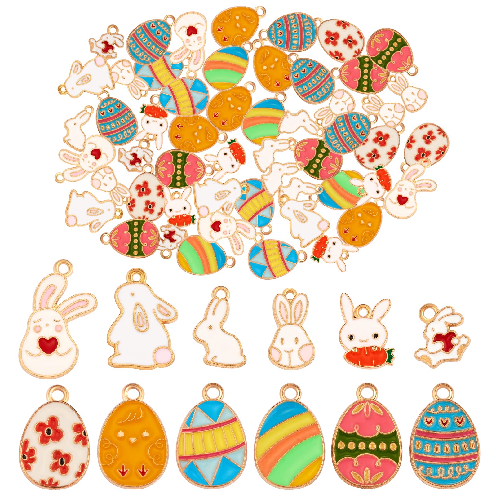 COGCHARGER 60 Pieces Easter Charms Pendant Enamel Egg Rabbit Charm Alloy Enamel Pendants for Jewelry Necklace Earring Making Crafts