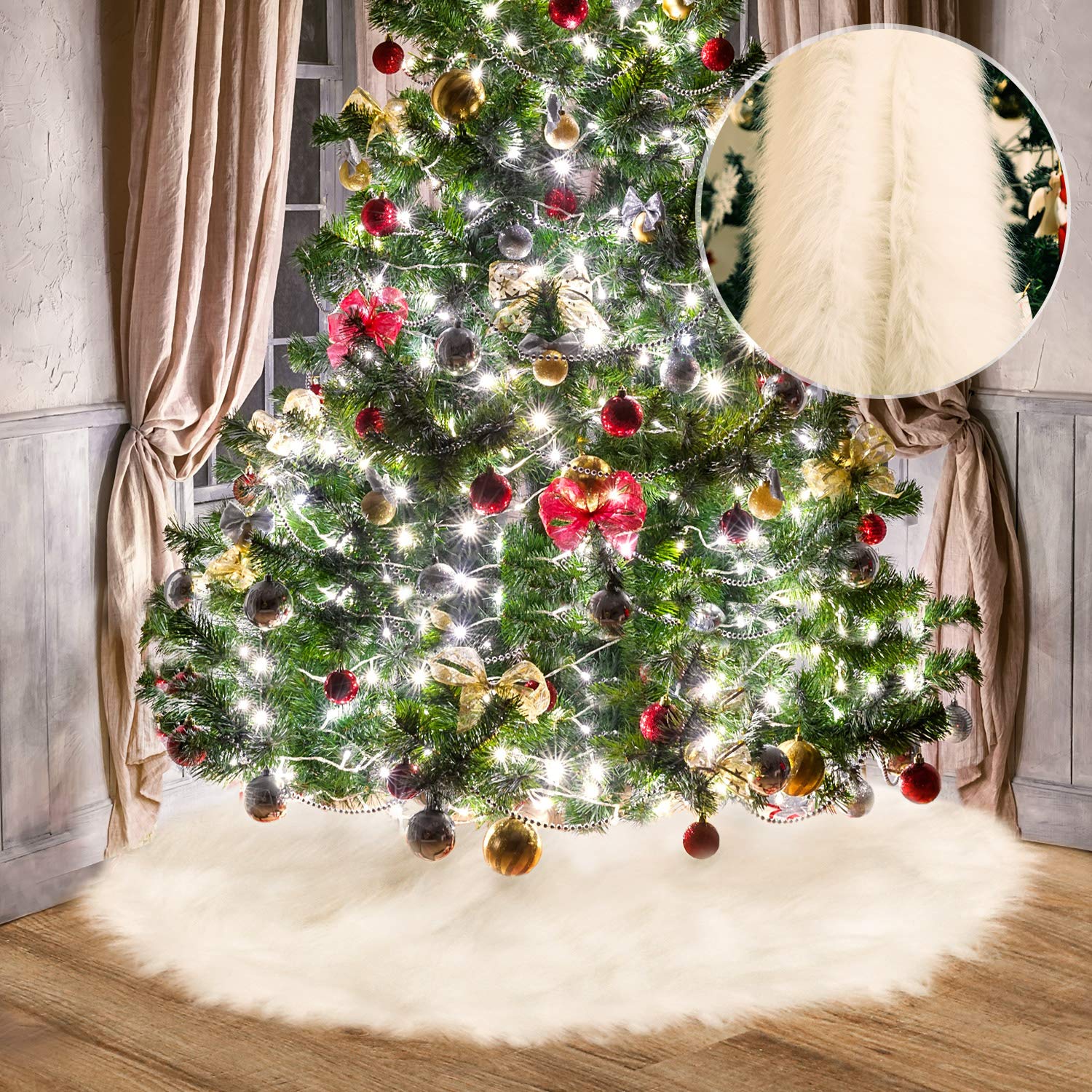 White Faux Fur Christmas Tree Skirt Snow Tree Skirts for Christmas Holiday Decorations (80 cm) — image 1