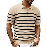 PJ PAUL JONES Men's Polo Shirts Short Sleeve V-Neck Ribbed Polo Shirt Casual Breathable Knit Polo