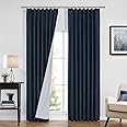 Vision Home Navy Blue Pinch Pleated Full Blackout Curtains Linen Blended Room Darkening Curtain Panels 120 inch for Living Room Bedroom Thermal Insulated Pinch Pleat Drapes with Hooks 40" Wx120 Lx2