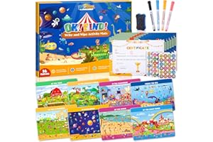 EFO SHM Search Find Activity Books for Kids 3-5 Preschool Learning Activities Reusable Busy Book with 4 Markers 16 Educational Theme Kids Games 4-8 Road Trip Activities Toddler Travel Car Game Toy Gift