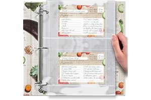 CRAFTSAINTS Full Size 4x6 for 8.5x11 Pack of 25 Recipe Card Protectors Top-Loading Crystal Clear Recipe Card Sleeves with 2 Pockets for 3 Ring Binder, Plastic Index Card Protector for Kitchen Cookbook