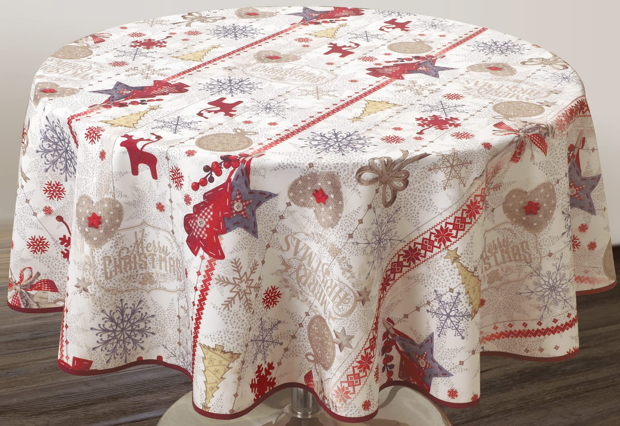 Le linge de Jules Joyeux-Noël-Ronde-diamètre-160 Stain-Resistant Round Tablecloth, Merry Christmas, Diameter 160 cm