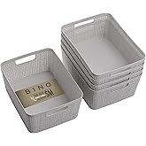 BINO | Woven Plastic Basket | Small (Natural Grey), 5-Pack | THE JUTE COLLECTION | Home Organization, Space - Saving Storage, Stylish Design | Jute Basket | Plastic Storage Basket