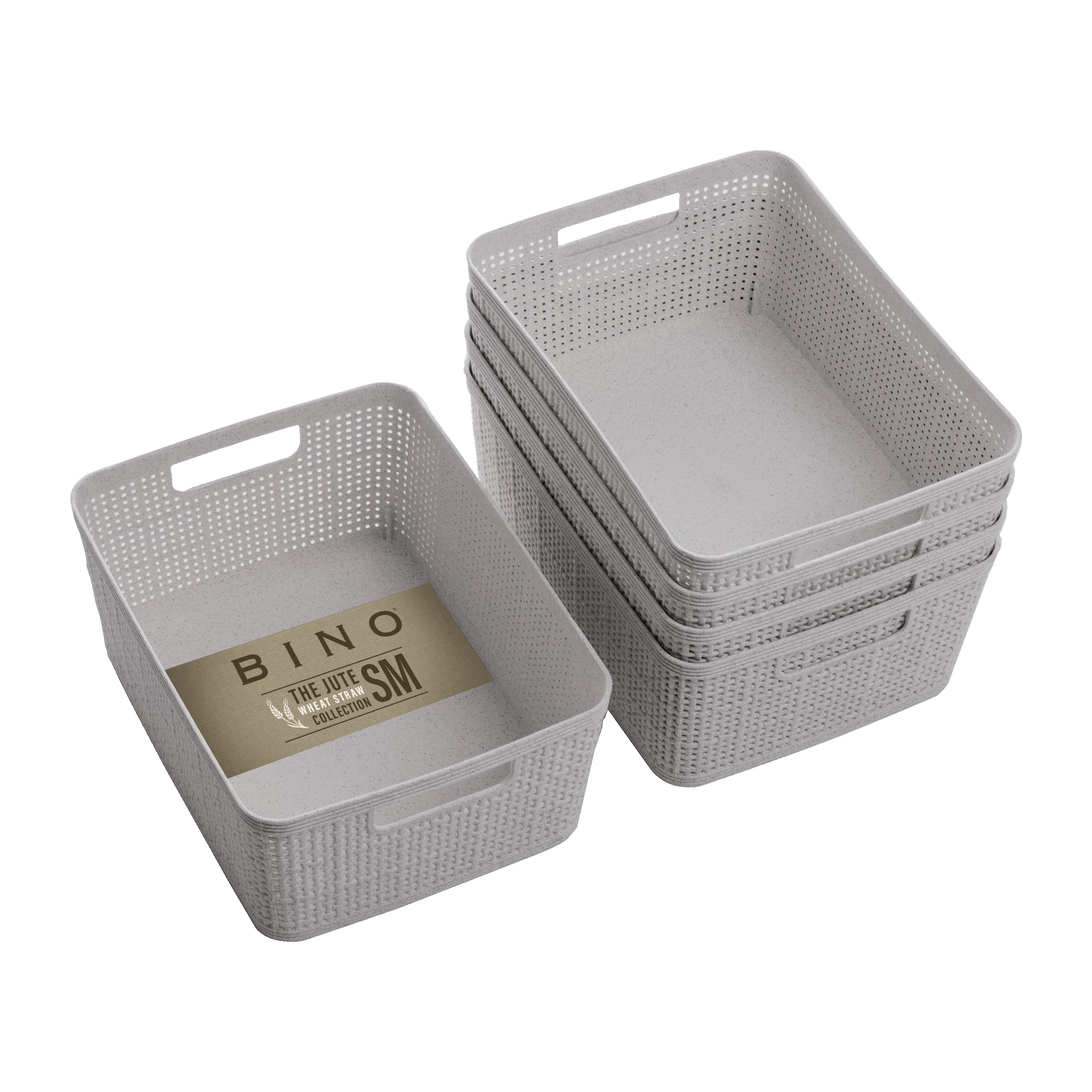 Photo 1 of BINO | Woven Plastic Basket | Small (Natural Grey), 5-Pack | THE JUTE COLLECTION | Home Organization, Space - Saving Storage, Stylish Design | Jute Basket | Plastic Storage Basket