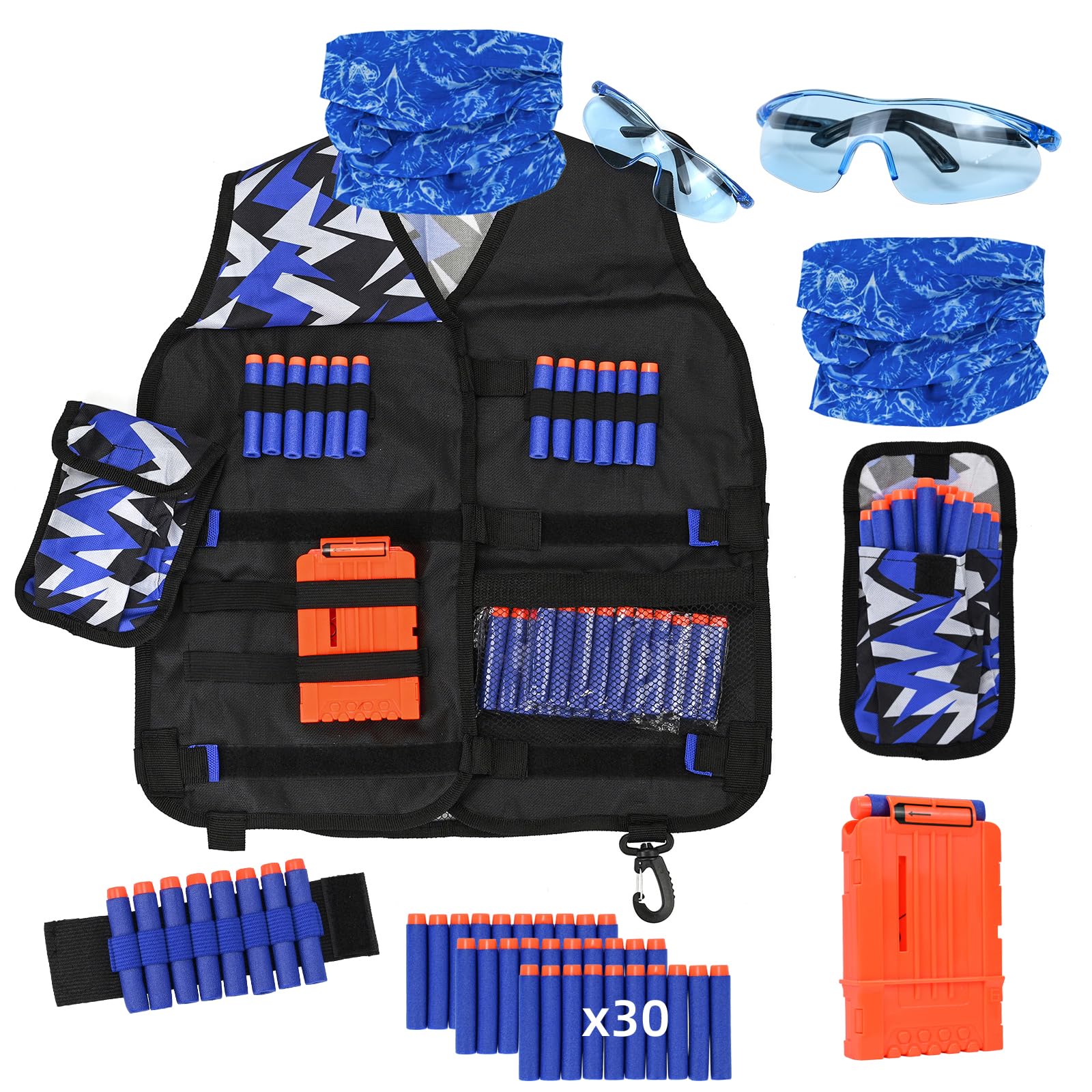 LUUFAN Tactical Vest Kit for NERF Guns with Refill Darts, Wrist Band, Reload Clips, Tactical Mask and Protective Glasses Party Birthday Gift