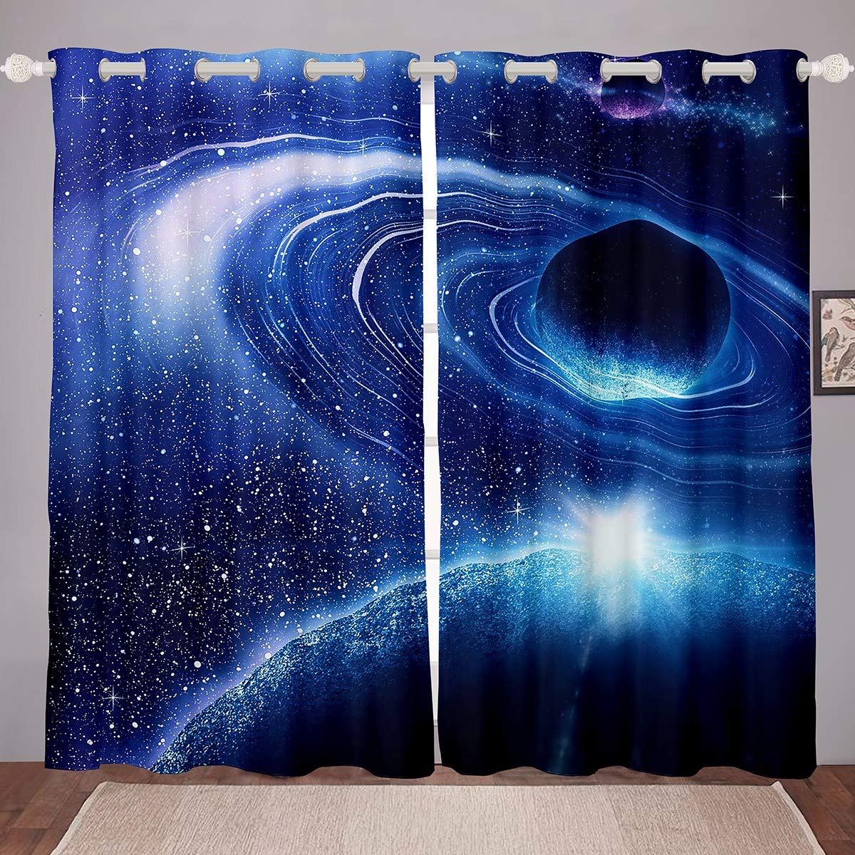 3D Galaxy Curtains Universe Galaxy Curtains for Bedroom Living Room Outer Space Starry Sky Nebula Night Windows Drapes Astrology Curtains for Kids Adults,W46*L72