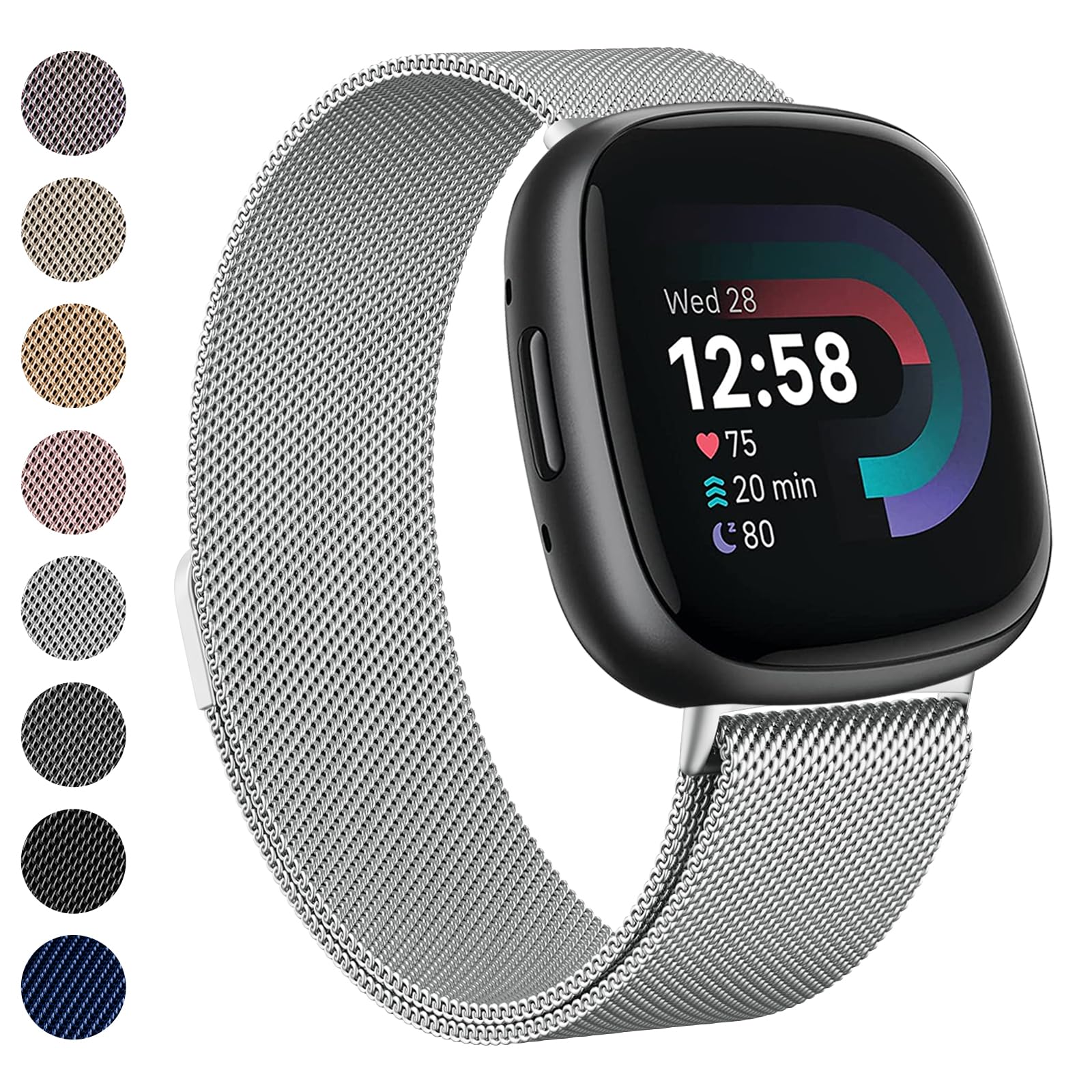 Meliya Metal Bands for Fitbit Sense 2 / Fitbit Sense/Fitbit Versa 4 / Versa 3 for Women Men, Stainless Steel Wristband Replacement Straps for Fitbit Versa 4/Sense 2/Sense/Versa 3 Smartwatch