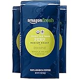 AmazonFresh Organic Fair Trade Peru Whole Bean Coffee, Medium Roast, 12 Ounce (Pack of 3)