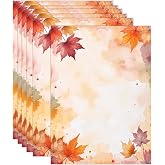 50 Count Fall Leaves Stationery Paper 8.5 x 11 Thanksgiving Autumn Design | Watercolor Maple Leaf Letter Writing Sheets Decorative Printer Pages for Harvest Parties Invitations Notes Seasonal Crafts
