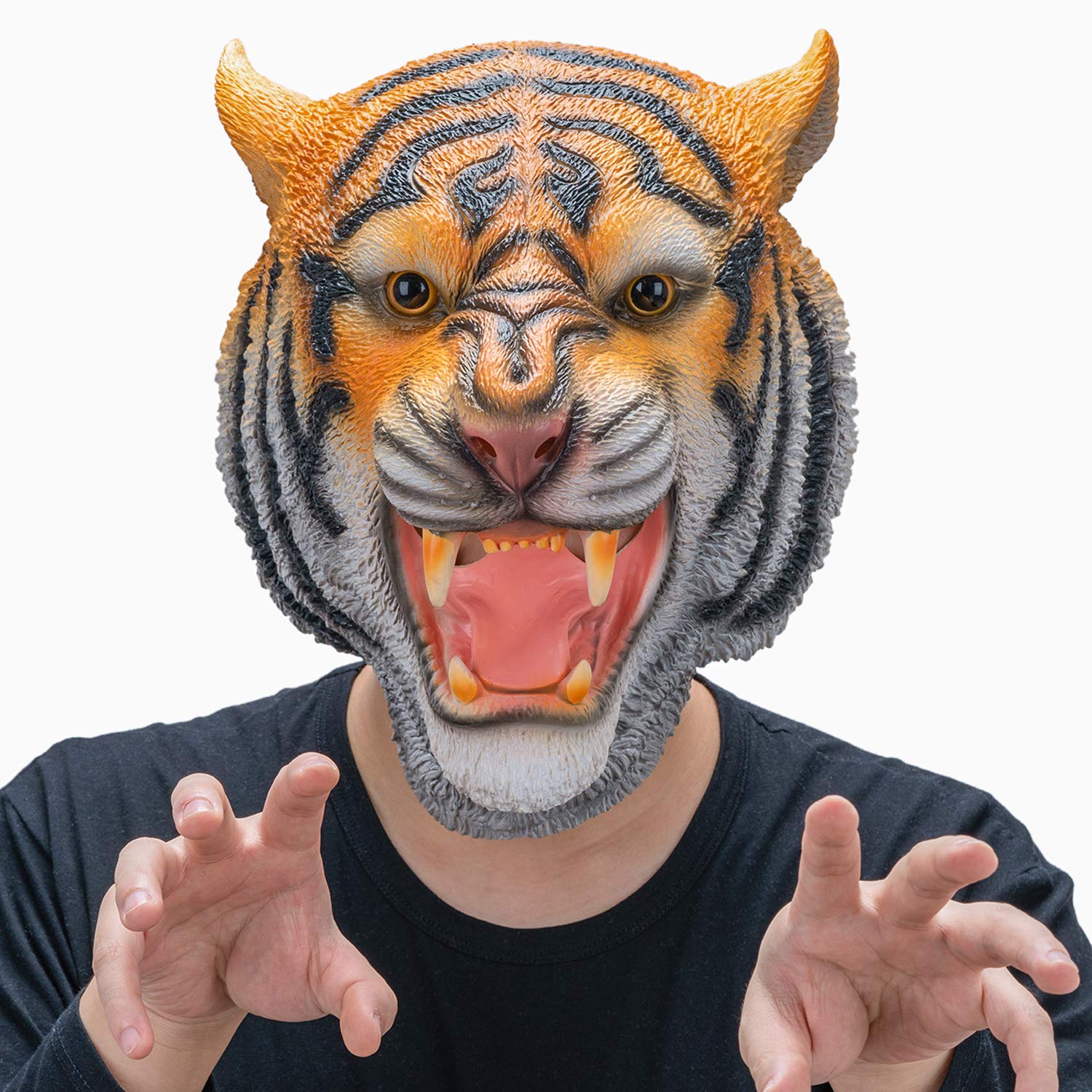 CreepyParty Tiger Mask Animal Latex Full Head Realistic Masks Fancy Dress for Halloween Carnival Costume Party