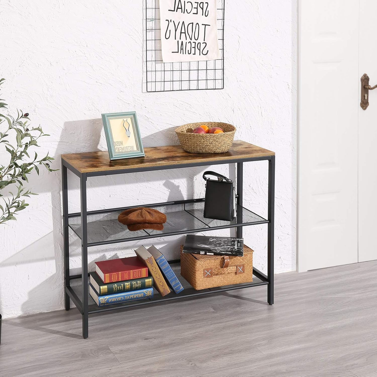 HOOBRO Console Table, Sofa Table with 2 Flat or Slant Adjustable Mesh Shelves, Hallway Table and Sideboard in Entryway, Living Room Corridor, Easy Assembly, Industrial, Rustic Brown and Black BF01XG01: Kitchen & Dining