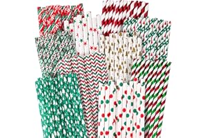 HANSGO Christmas Paper Straws, 180PCS Christmas Drinking Straws Striped Decorative Straws Bulk for New Year Christmas Party Company Annual Meeting Drinking
