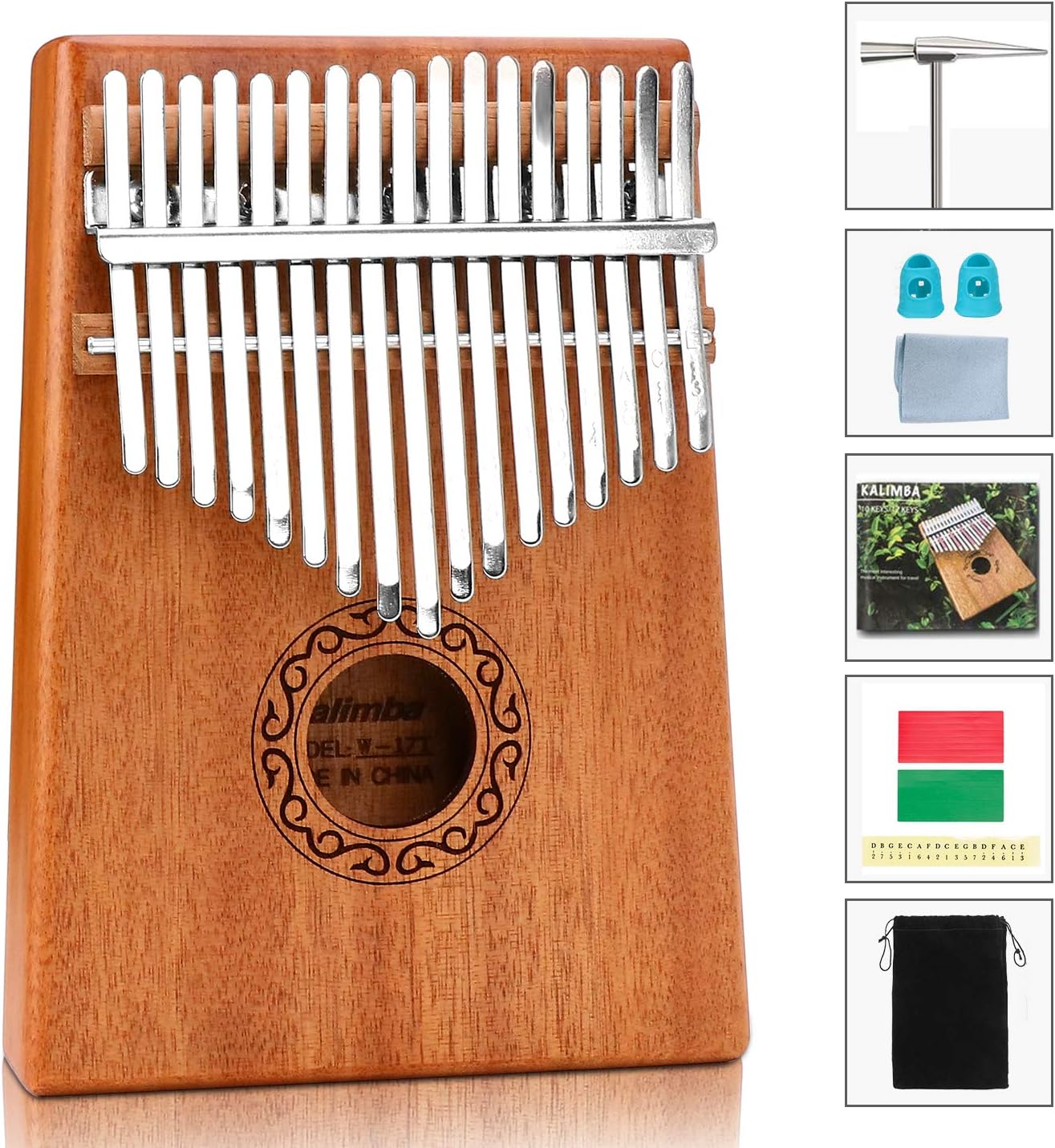 Kalimba 17 Keys Thumb Piano with Study Instruction and Tune Hammer by Beaucares, Portable Mbira Mahogany Finger Piano Gifts for Kids and Adults Beginners