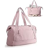 Smasrob Travel Duffle Bag with Shoe Compartment and Laptop Sleeve for Women, Lightweight Weekender Duffel Bag for Travel, Gym, Hospital Labor Delivery, Pink