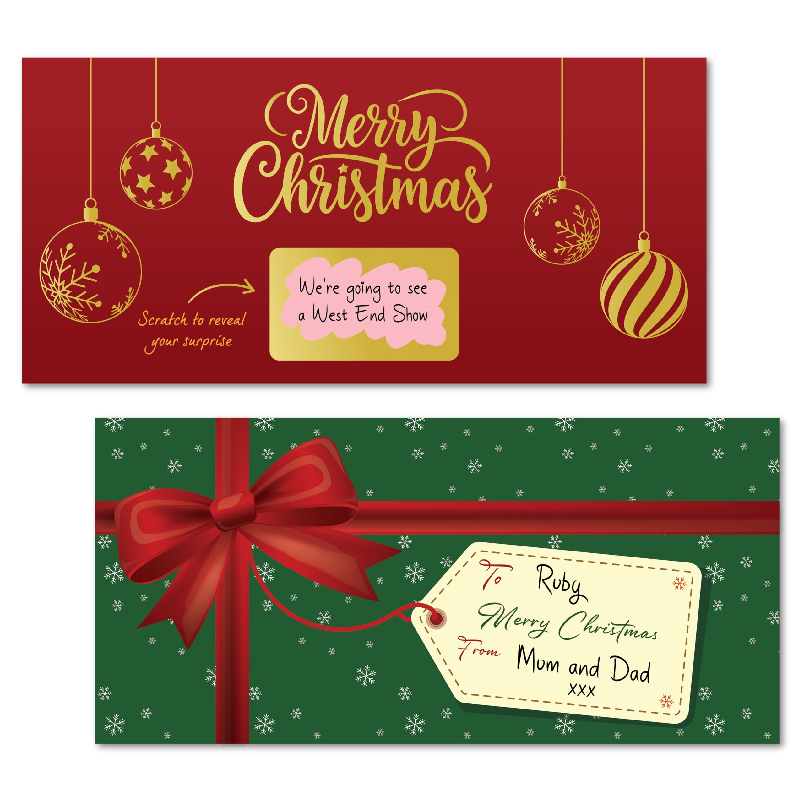 PartiKraft - Scratch Off Golden Foil Christmas Voucher - DL Sized Scratch and Reveal Surprise Treat (2 x Vouchers)