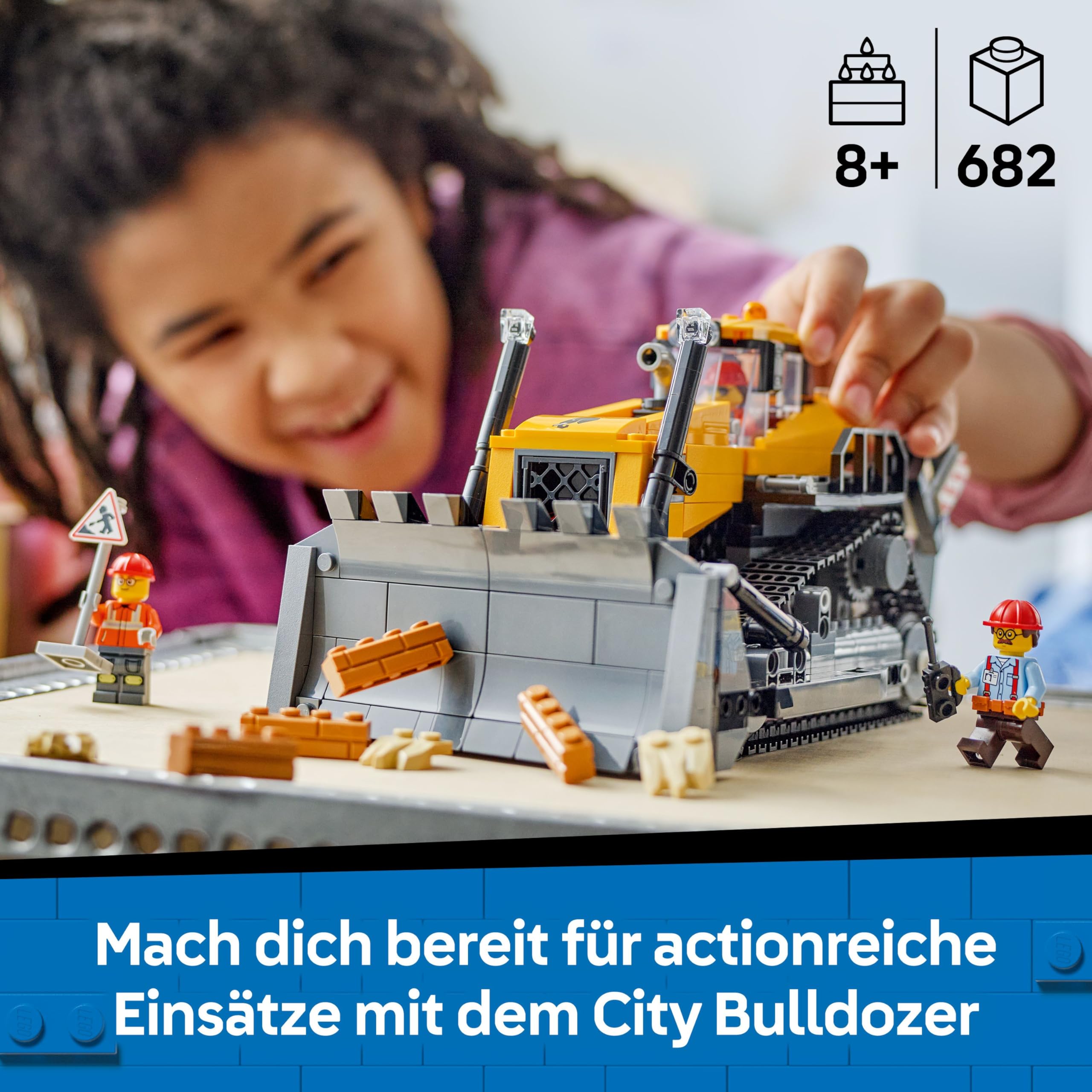 LEGO City Gelber Bulldozer Set – Spielzeugbaustelle, BAU- und Spielset – wirklichkeitsgetreue Baumaschine mit Fahrer und 2 Bauarbeitern – Geschenkidee für Kinder ab 8 Jahren – 60466 2