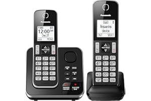 Panasonic DECT 6.0 Expandable Cordless Phone with Answering Machine and Call Block - 2 Cordless Handsets - KX-TGD392CB (Black