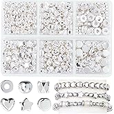 350 Pcs Silver Spacer Beads for Jewelry Making, Sparkly CCB Friendship Bracelet Bead Kits, Assorted Round Heart Star Flat Ring Seed Beads Set for DIY Earring Necklace Crafts Keychain (6 Styles)