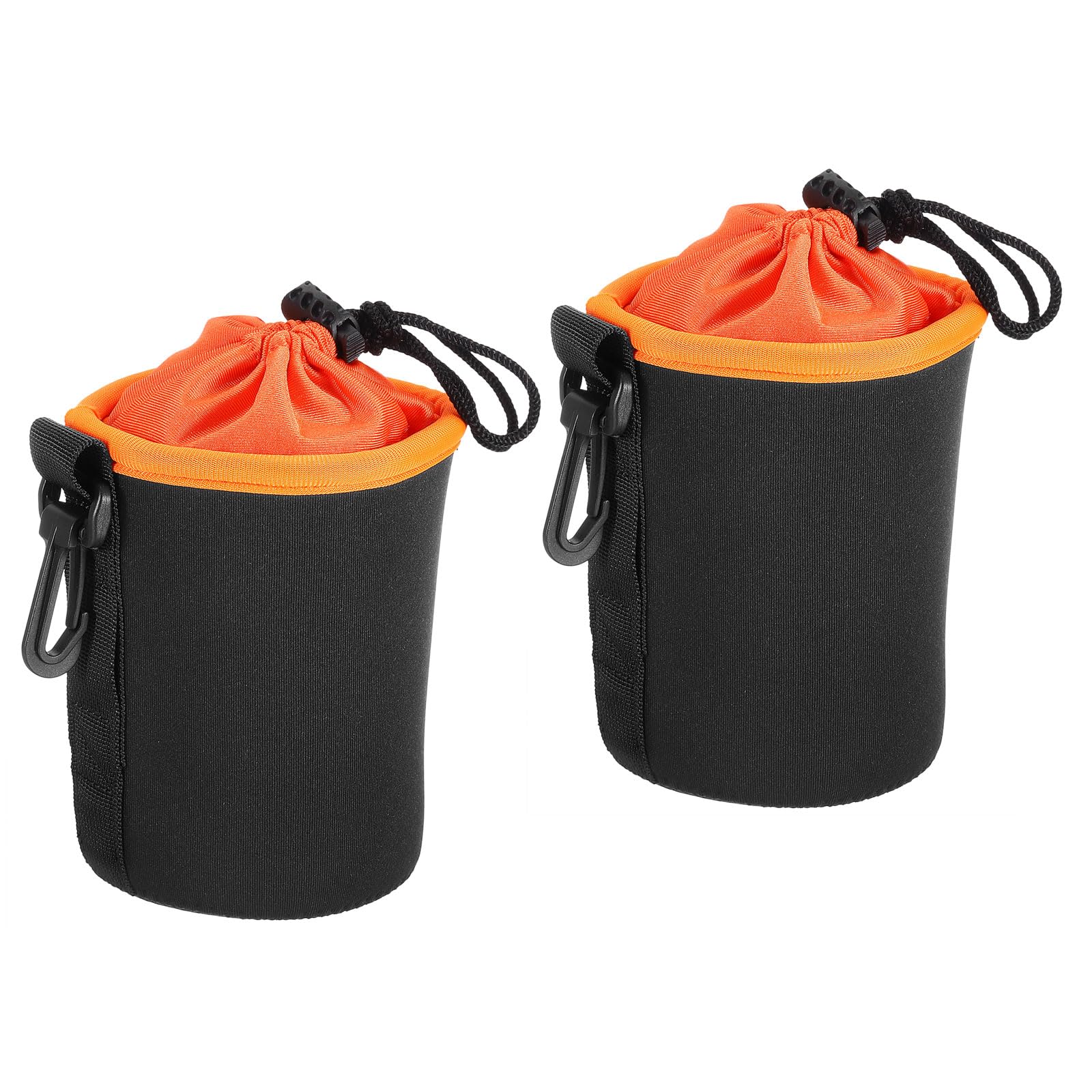 PATIKIL Camera Lens Bag, 2 Pcs 3.3" ID x 5.5" H Cylindrical Drawstring Lens Pouch with Thick Protective Neoprene, Lens Case for DSLR Camera Lens, Water Coffee Cups Black, Orange