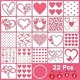 22 Pcs Heart Stencils for Crafts Reusable, 6x6 in Valentine Stencils for Painting on Wood/Wall/Canvas, Romantic Heart Templates Love Stencil Drawing Spraying Template for DIY Cards Home Decors Arts