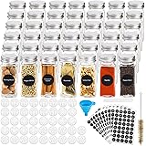 Hatoku 42 Pcs Glass Spice Jars with 400 Spice Labels, 4oz Square Spice Bottles with Shaker Lids and Airtight Metal Caps, Chal