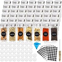 Hatoku 42 Pcs Glass Spice Jars with 400 Spice Labels, 4oz Square Spice Bottles with Shaker Lids and Airtight Metal Caps…