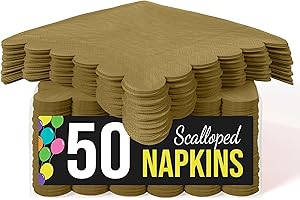 Party Solids Gold Scalloped Napkins Disposable 50 Pcs 2-Ply Gold Scalloped Cocktail Napkins Paper Everyday for Cocktail Parti