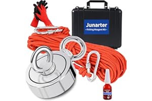 Junarter Magnet Fishing Kit with Case, 700LBS Pulling Force Fishing Magnet Kit, Premium Strongest Magnetic Fishing, Fishing Magnets for Retrieving Items in River, Lake, Beach, Lawn - 2.36inch Diameter