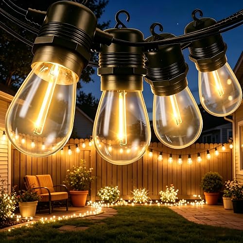 Joomer String Lights Outdoor, 58FT S14 Plug in Patio Lights Waterproof with 15+2 Edison Vintage Shatterproof Bulbs, Connectable Outdoor Hanging Light for Gazebo,Yard, Outside Decor (2700k Warm White)