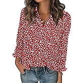 Zeagoo Women Blouses Chiffon Long Sleeve Button Down Shirts Business Causal Dressy Work Top V Neck Summer Spring Clothes