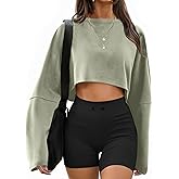Remidoo Women's Casual Cropped Sweatshirt Long Sleeve Crop Top Crewneck Pullover Shirt