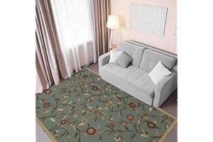 OTTOMANSON Machine Washable Floral Leaves Design Non-Slip Rubberback 3x5 Traditional Area Rug for Living Room, Bedroom, Kitchen, 3'3" x 5', Seafoam Green