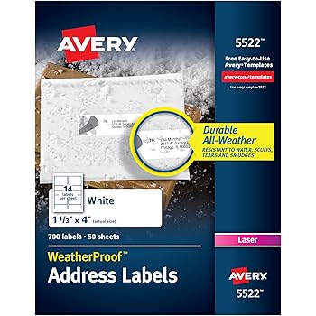 Amazon.com : Avery WeatherProof Mailing Labels, TrueBlock Technology ...