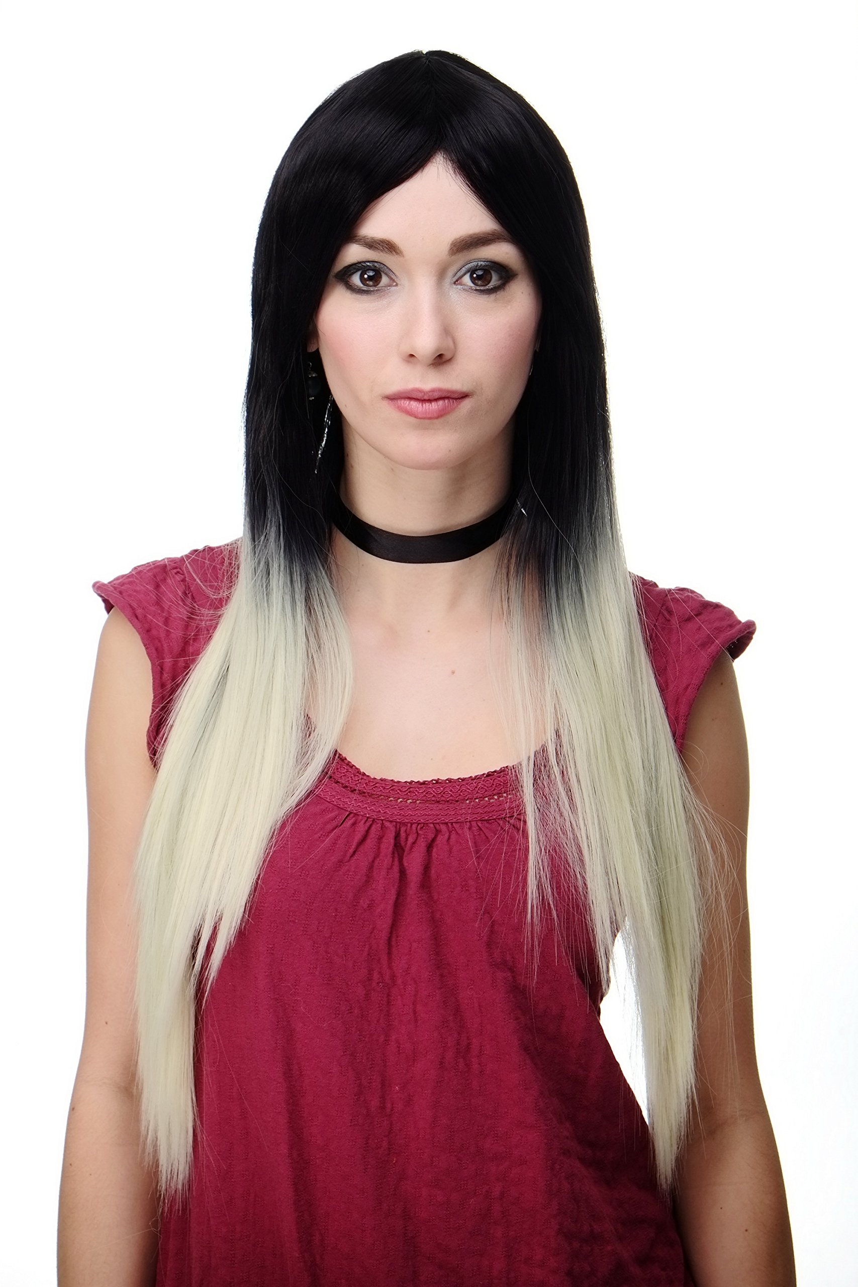 WIG ME UP H9701-2F613 Stunning Lady Quality Wig extremely long Ombre Black Brown Platinum straight middle parting Gothic witchy Emo 31inch inches