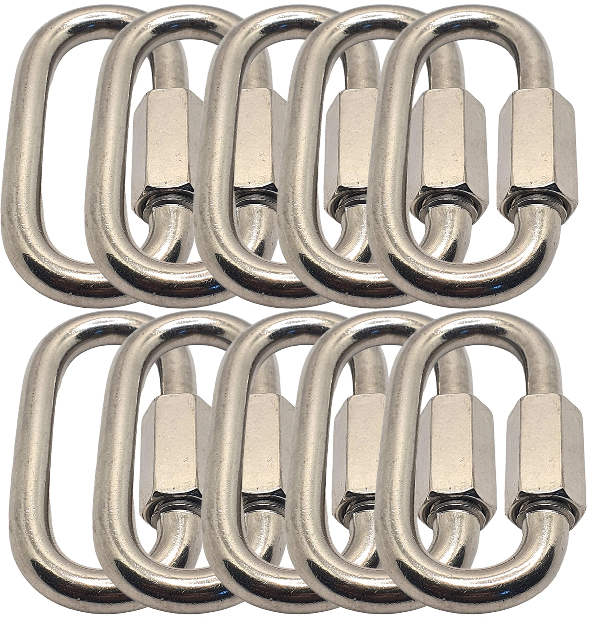 Quick Chain Link Repair Carabiner, Marine A4 Stainless Steel 316 Shackle (M5x50mm -10pcs)
