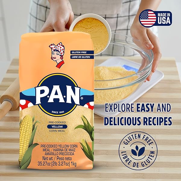 P.A.N. YELLOW CORN MEAL – PRE-COOKED GLUTEN FREE AND KOSHER FLOUR FOR AREPAS (2.2 LB/PACK OF 1)