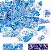 DomeStar 10LB Blue Fire Pit Glass, Crushed Fire Glass Rocks for Propane Decorative Fireplace