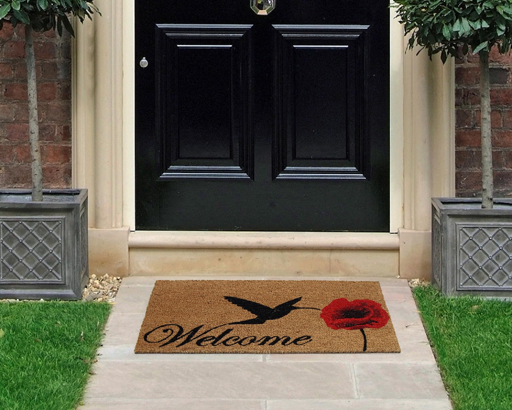 Coco&Coir Coir Door Mat – 45x75cm Natural Coconut Fibre Doormat, Heavy-Duty Non-Slip Rubber Backed, Front Door Mat Outdoor & Indoor, Eco-Friendly Dirt Trapper Welcome Mat – Floral Design