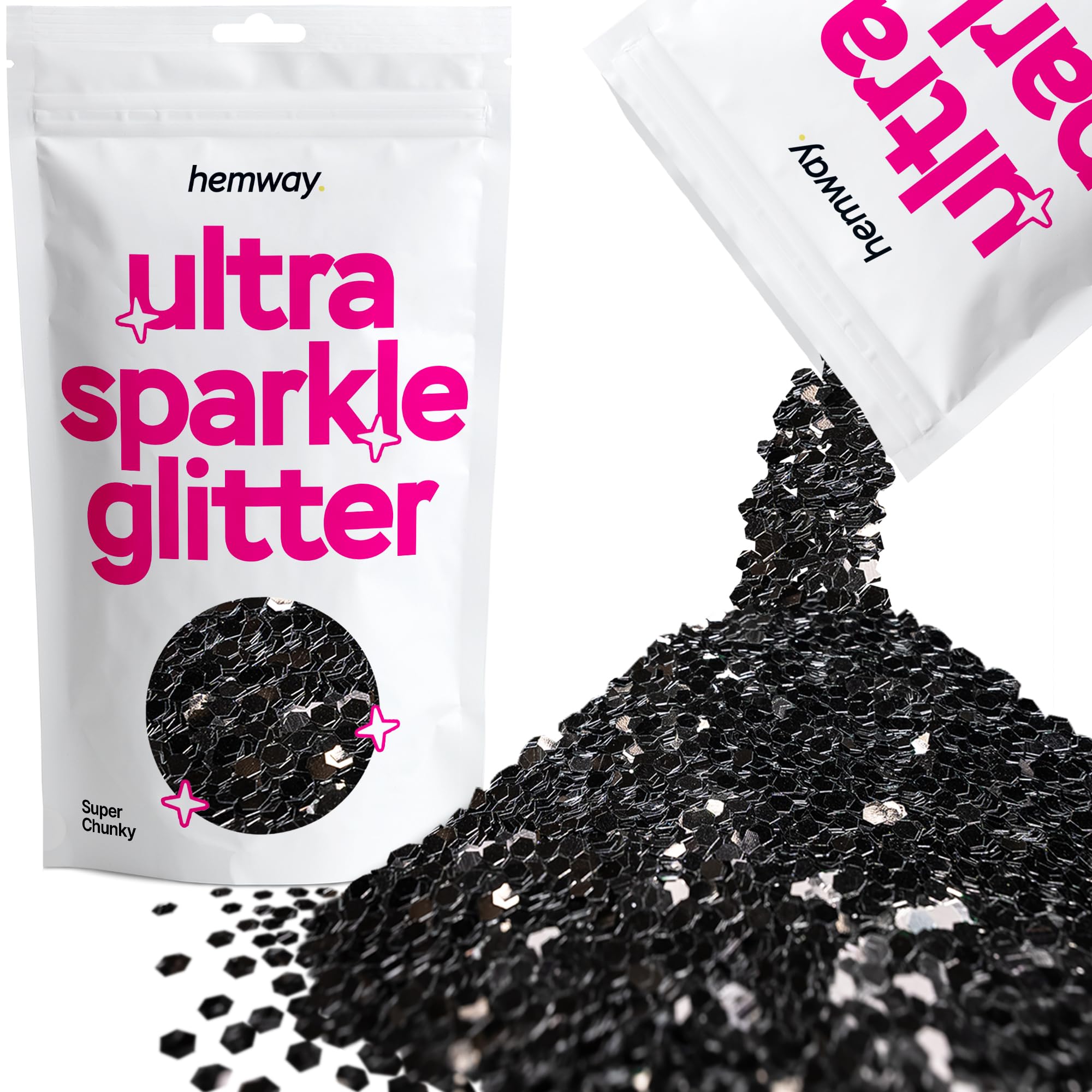 Hemway Ultra Sparkle Glitter Black 100g Super Chunky | Glitter for Arts & Craft, Makeup, Nail Art, Crafting, Card Making, Sparkle Decoration