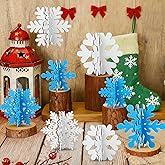 24 Pcs Snowflake Table Decorations 3D Winter Wooden Snowflake Table Centerpiece Hanging Signs Tabletop for Winter Wonderland Decoration Home Tiered Tray Holiday Party Supplies(White and Blue)