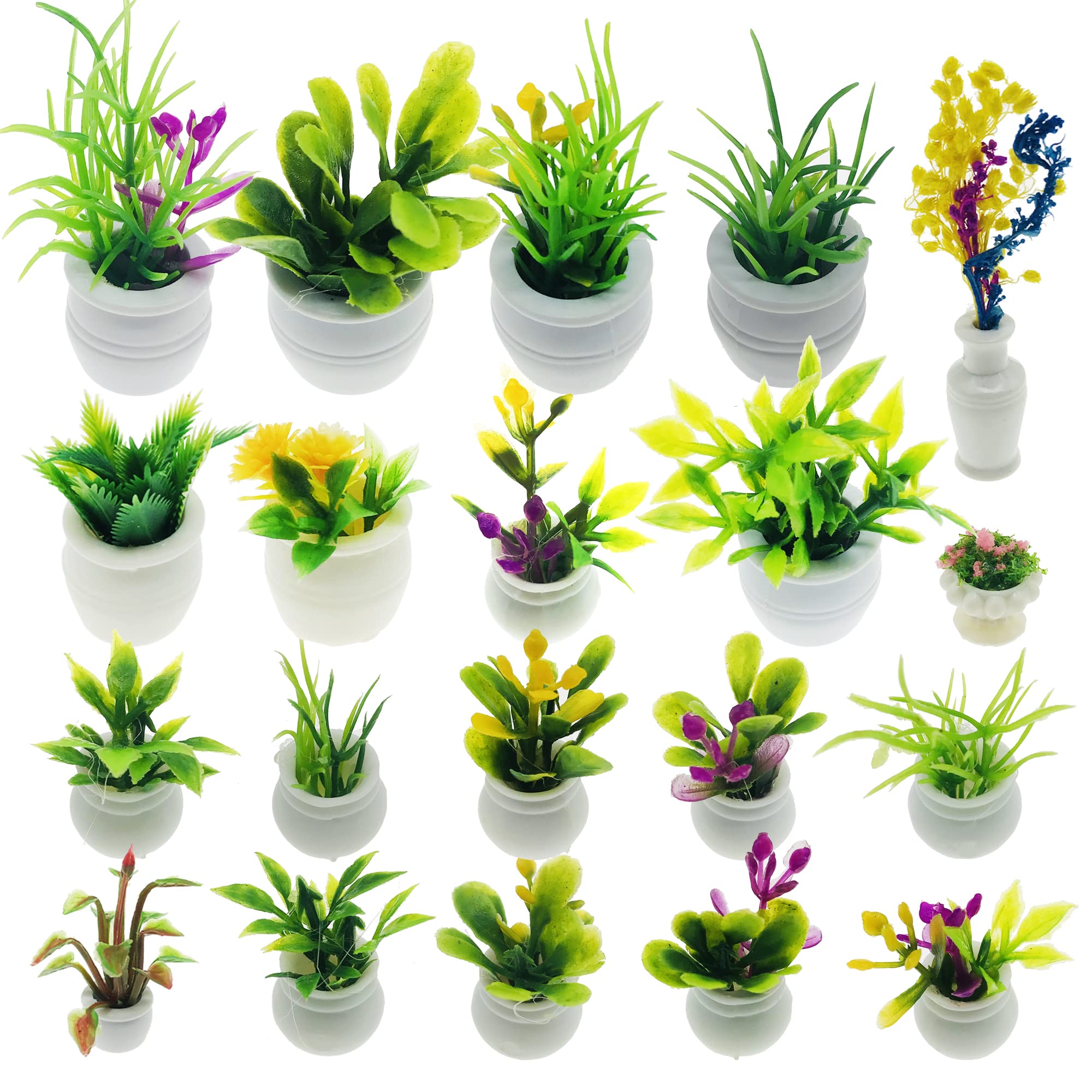 Cayway Dollhouse Plant Miniature 20 PCS Mini Miniature Potted Plants Model Artificial Flowerpot Fake Succulent Doll House for Dollhouse Garden Decorations