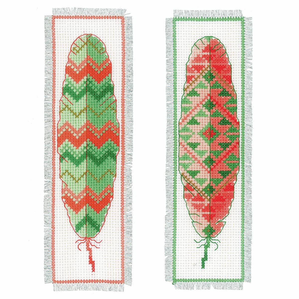 Vervaco Bookmarks: Feathers Aida (Set of 2), Polyester Cotton, Multi-Colour, 40 x 2 x 20 cm
