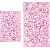 ZiYiJuan Bathroom Rugs, Super Absorbent Luxury Shaggy Chenille Bath Mats, Pink 17x24_20x32