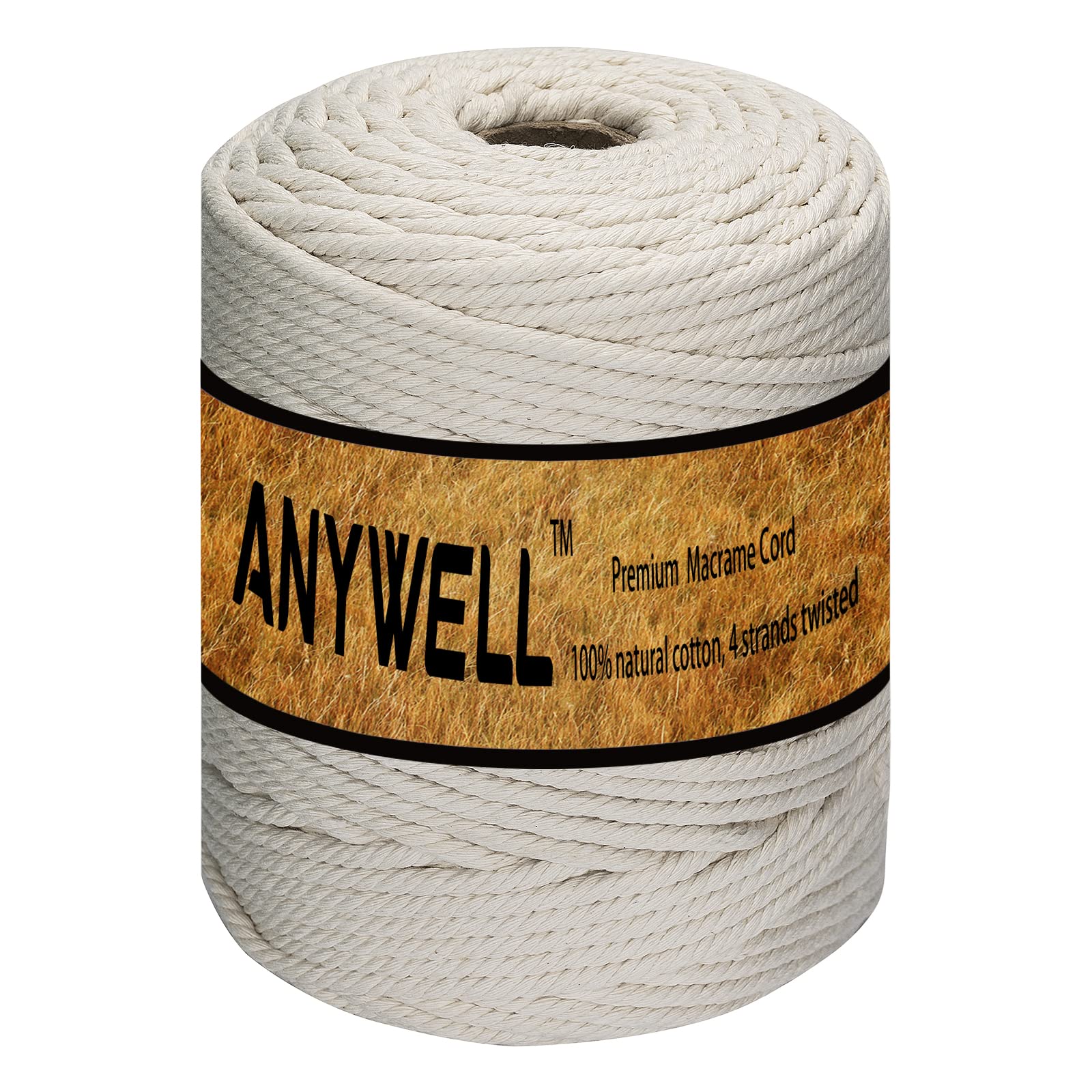 ANYWELL 6mm Heavy Duty Cotton Rope 218Yards (200m) - Commercial Grade 4-Strand for Outdoor & Industrial Crafts | CE Certified, UV-Resistant, Bulk Length