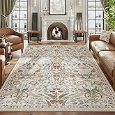 AMTOVO 8x10 Washable Area Rugs for Living Room, Non-Slip&Non-Shedding Large Soft Boho Floral Vintage Accent Print Carpet for Bedroom Dorm Dining Room Farmhouse Nursery Playroom Home Office, Beige
