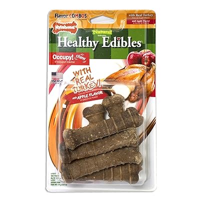 Nylabone 6 Count Healthy Edibles Turkey And Apple Flavored Dog Treat Bones, Petite