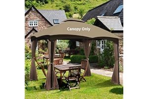 OLILAWN Outdoor Gazebo Replacement Canopy Top, Upgrade 10' x 12' Double-Tier Roof Cover with Air Vent, Heavy Duty Canopy Roof Top for Lowe's Allen Roth Gazebo 10x12#GF-12S004B-1, Khaki