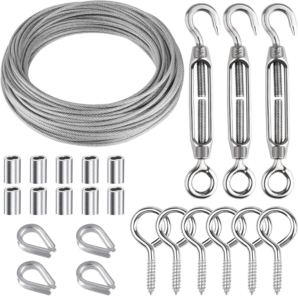 CHRORINE 24 Pcs M5 Stainless Steel Wire Rope Kit Turnbuckle Thimble Grommets
